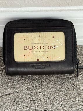Buxton Black Leather ID Card Zip Wallet